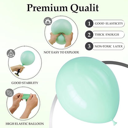 130PCS PastelGreen Balloons, Latex Balloons Different Sizes 18/12/10/5 In, Helium Balloons with Ribbon, Party Balloon Set for Birthday Wedding Graduation Anniversary Baby Shower Decoration