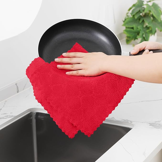 Homaxy 24 Pack Dish Towels for Kitchen (10 x 20 Inches, Red), Super Soft and Absorbent Coral Velvet Dish Cloths for Washing Dishes, Nonstick Oil Fast Drying Microfiber Cleaning Cloth