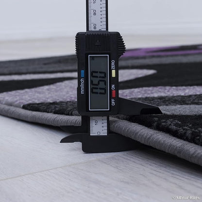 Allstar 8x10 Grey and Gainsboro Grey Modern and Contemporary Rectangular Accent Rug with Purple and Charcoal Grey Wavy Zigzag Design (7' 9" x 9' 8")