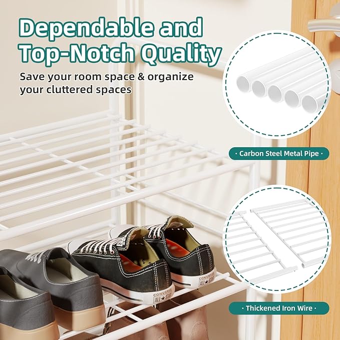 SUFAUY 3-Tier Shoe Rack, Closet Metal 33" Wide Shoe Rack Organizer Heavy Duty, Stackable, White