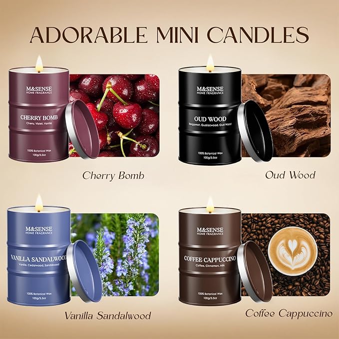 Winter Candles Set | Holiday Scented Candles Gift Set | 4 Pack Candles for Home Scented Candle,Cherry Vanilla Oud Sandalwood Coffee Candle,Gift Set for Women and Men,Soy Wax 14 oz 86 Hour