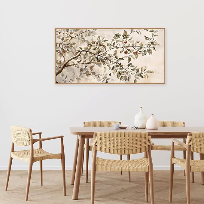 HLNIUC Apple Tree Vintage Framed Wall Art Set, Botanical Branch Canvas Wall Decor, Rustic Farmhouse Leaves Wall Painting, Retro Nature Plant Art Print for Living Room, Bedroom, Office - 40"x20"x1