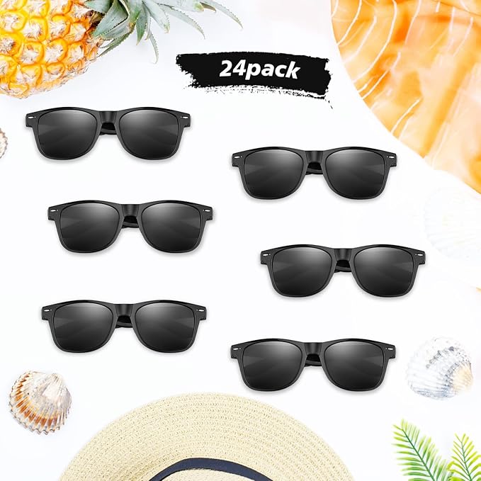 FEPITO 24 Pack Party Sunglasses Bulk for Birthday Party Favors Goody Bag Fillers for Beach Pool Party Toys for Adults, Black