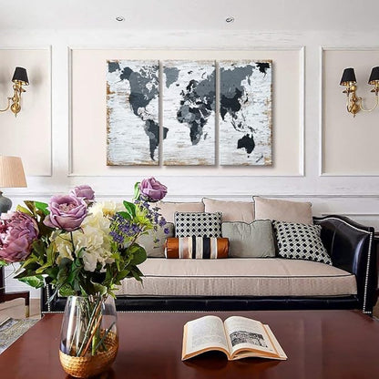 World Map Canvas Wall Art Teal Decor Black Wall Decor Office World Map Wall Art World Pictures for Living Room Wall Decoration Map Picture Framed Artwork Decor for Home Bedroom Decoration