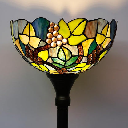 Tiffany Floor Lamp Torchiere Stained Glass Torch Lamp 12X12X67 Inch Antique Standing Corner Light (Amber Grape)