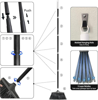 Outdoor Broom for Floor Cleaning - 52-inch Heavy Duty Outside Broom, Stiff Bristle Brooms for Sweeping Outdoor, Angle Brooms for Floors Applied to Yards, Garages, Patios, and Walkways, etc. Dark Gray