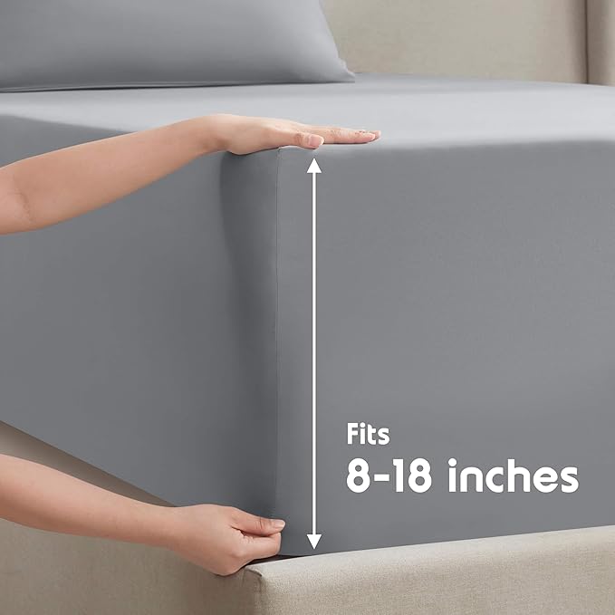 Nestl Full XL Sheet Set - Luxury 1800 Ultra-Soft Microfiber Full Extra Long Bed Sheets - Double Brushed - Deep Pockets - Easy Fit - 4 Piece Set - Bedding Sheets & Pillowcases (Full XL, Grey)