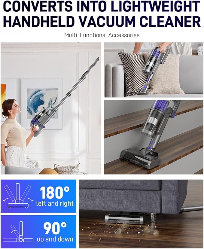 Cordless Vacuum Cleaner, Vacuum Cleaners for Home, 45KPA 550W Stick Handheld Portable 60 Mins Runtime Rechargeable Battery Pet Hair Hardwood Floor Vac, Household Lightweight Hand Vac, V10 Purple