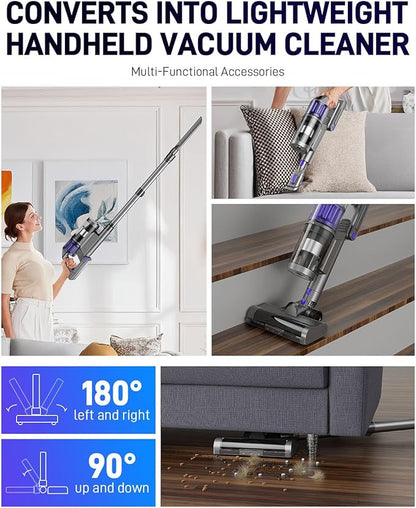 Cordless Vacuum Cleaner, Vacuum Cleaners for Home, 45KPA 550W Stick Handheld Portable 60 Mins Runtime Rechargeable Battery Pet Hair Hardwood Floor Vac, Household Lightweight Hand Vac, V10 Purple