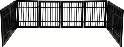 Pet Dog Gate Strong and Durable Freestanding Folding Acacia Hardwood Portable Wooden Fence Indoors or Outdoors by Urnporium (Black Pet Gate, 8 Panel 24" Tall)