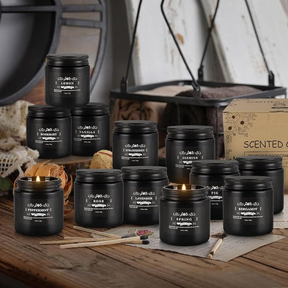 12 Pcs Halloween Scented Candles with Added Natural Essential Oils, 3.05oz, Suitable for Various Festivals, Parties, Yoga, and Home Scene(Black)