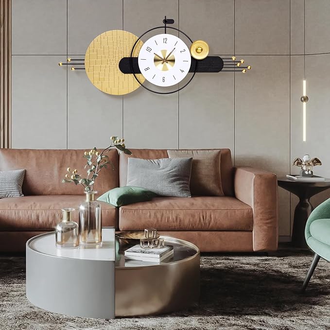 47x19 Inches Large Modern Silent Wall Clock Battery Operated, Non-Ticking Quartz Decorative Analog Clocks for Living Room, Bedroom, Hallway - Minimalist Home & Office Decor, Easy to Read
