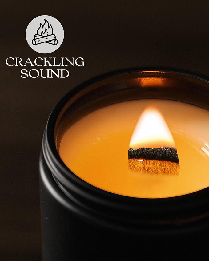 AOOVOO Scented Candles for Men - Large 22oz 120 Hours of Burn Time, Whiskey Caramel Candles for Home Scented | Crackling Wood Wick Soy Candle | Strong Fragranced Black Candle Gift for Women & Men