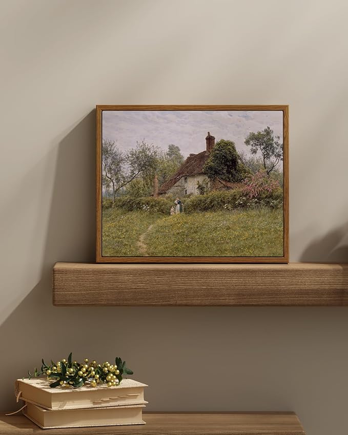 InSimSea Framed Canvas Wall Art Vintage Decor, Landscape Wall Art Prints, Old Cottages Countryside Landscape Art, Rustic Farmhouse Decor for Bedroom Living Room, 11"x14"