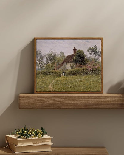 InSimSea Framed Canvas Wall Art Vintage Decor, Landscape Wall Art Prints, Old Cottages Countryside Landscape Art, Rustic Farmhouse Decor for Bedroom Living Room, 11"x14"