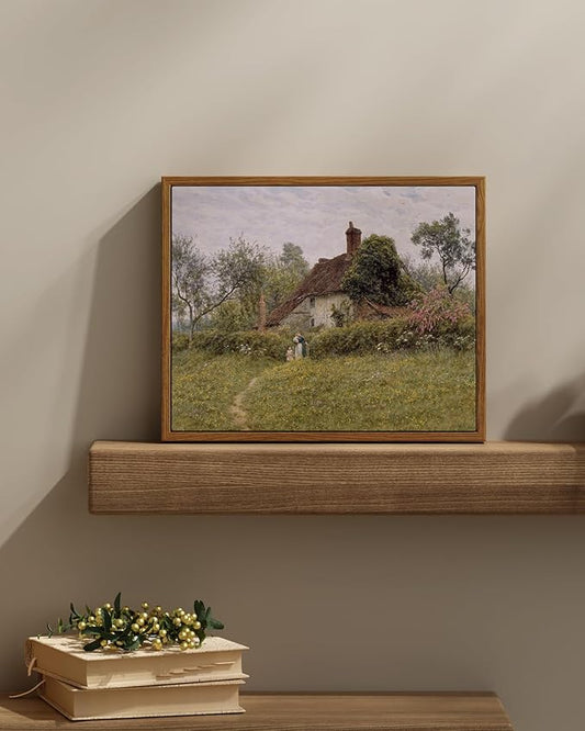 InSimSea Framed Canvas Wall Art Vintage Decor, Landscape Wall Art Prints, Old Cottages Countryside Landscape Art, Rustic Farmhouse Decor for Bedroom Living Room, 11"x14"