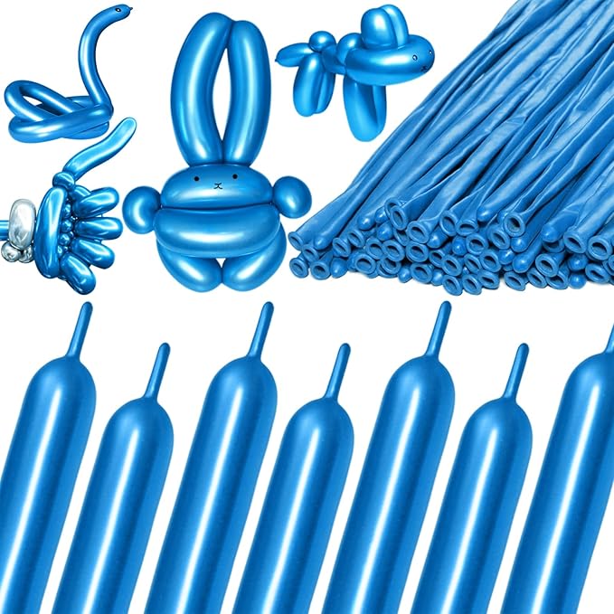KAWKALSH 260 Metallic Blue Long Balloons for Balloon Garland Thickening Skinny Latex Twisting Animals Modeling Christmas Birthday Wedding Party Festival Decorations 100pcs