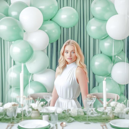 130PCS PastelGreen Balloons, Latex Balloons Different Sizes 18/12/10/5 In, Helium Balloons with Ribbon, Party Balloon Set for Birthday Wedding Graduation Anniversary Baby Shower Decoration