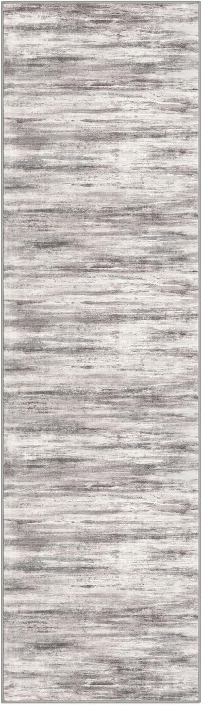 KOZYFLY Modern Abstract Washable Rug Runner 2x7 Hallway Runner Rug Non-Slip Soft Kitchen Runner Rugs, Print Grey-Beige Striped Carpet Runner for Entryway Bathroom Laundry Room Foyer
