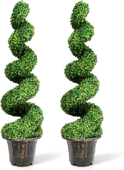 SAFEPLUS 4 Ft Artificial Boxwood Spiral Topiary Tree, Fake Greenery Plants for Indoor or Outdoor
