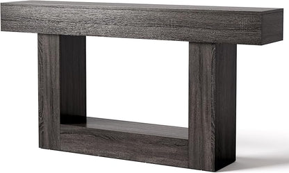 LITTLE TREE 63 Inches Long Console Table, 2-Tier Farmhouse Sofa Table Behind Couch, Large Narrow Entryway Table for Living Room, Wooden Hallway Foyer Table with Heavy Duty Base, Grey