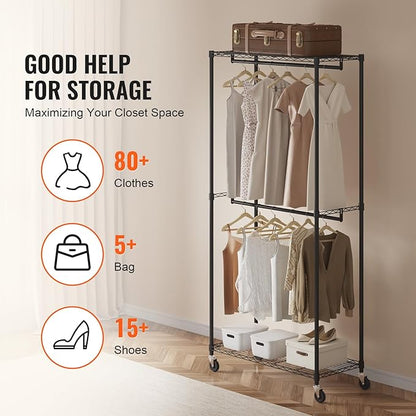 VEVOR Clothing Garment Rack, Heavy Duty Closet Wardrobe, Adjustable Tiers Clothes Racks with Steel Frame, for Bedroom, Clothing Store, Hallway