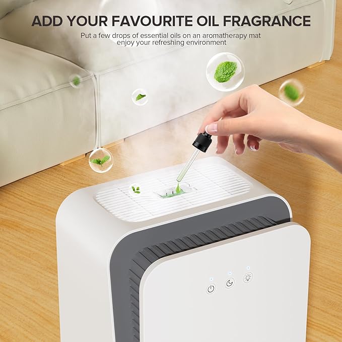 Dehumidifier for Home, 1000 sq.ft Dehumidifier with Auto Shut Off, 7-Color LED Light Built-in Aromatherapy Diffuser, Ultra-Quiet Dehumidifiers for Bedroom, Bathroom, Basement (Deep White)