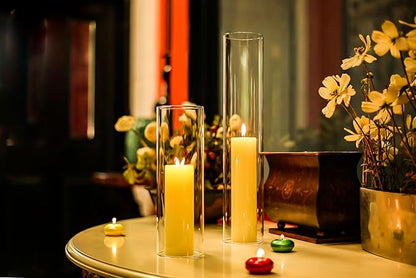 CYS EXCEL 2 PCS (H:16" D:3") Open Ended Glass Hurricane Candleholder Tube Shade | Multiple Size Choices Open Flame Candle Chimney Tube Cover | Bottomless Cylinder