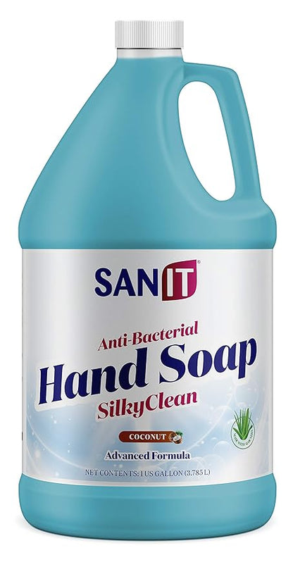 Sanit Silky Clean Antibacterial Liquid Gel Hand Soap Refill - Advanced Formula with Coconut Oil and Aloe Vera - All Natural Moisturizing Hand Wash - Made in USA, Coconut, 1 Gallon