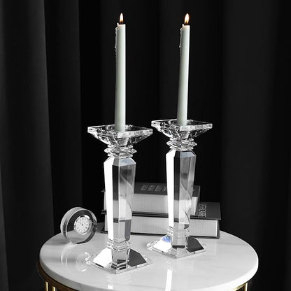 Crystal Candlestick Holders 2 Pack- Clear Crystal Taper/Pillar Candles Holder– Table Centerpieces for Party and Wedding Decoration(10.6in Tall)