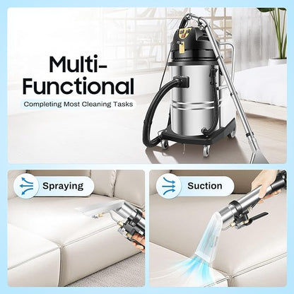 LOYALHEARTDY Carpet Cleaner Machine, 3 in 1 Portable Wet Dry Sofa Curtain Fabric Dust Cleaner,60L Commercial Floor Cleaning Machines with Long Flat/Dry/Water Vacuum Head and Round Brush