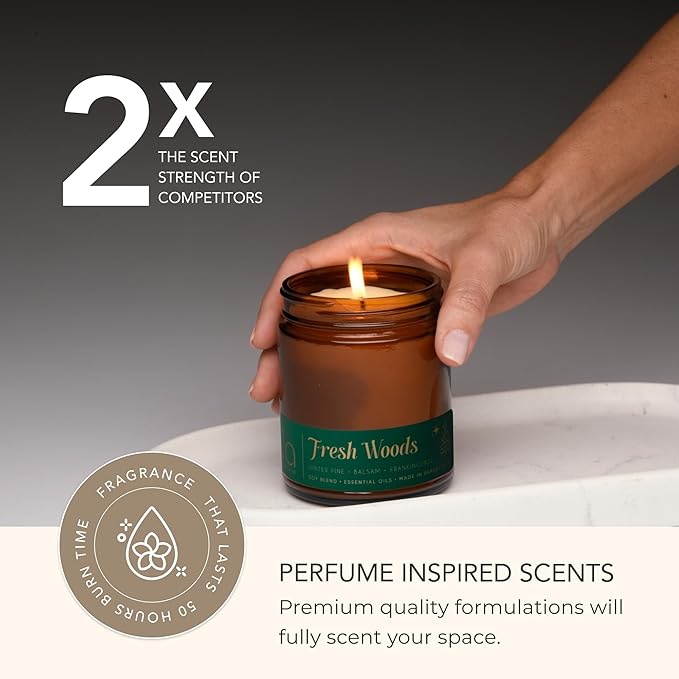 Bia Candle Co Soy Blend Candle, Pine & Balsam with Cypress, Spruce & Cedar – Clean Long Burn, Lead-Free Wick, Handmade in USA – Fresh Woods Scent,7 oz
