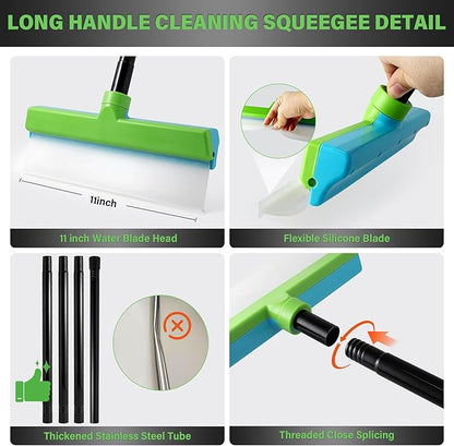 Gomake ‌11'' Cleaning Squeegee with 20-63 Inch Telescopic Long Handle for Shower Glass Door,Car Windshield, Window, Mirror, Bathroom,Countertop,Floor Cleaning