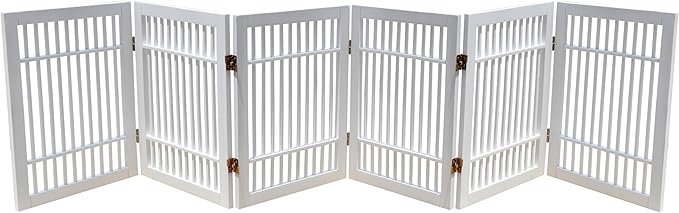Pet Dog Gate Strong and Durable Freestanding Folding Acacia Hardwood Portable Wooden Fence Indoors or Outdoors by Urnporium (White Pet Gate, 6 Panel 24" Tall)