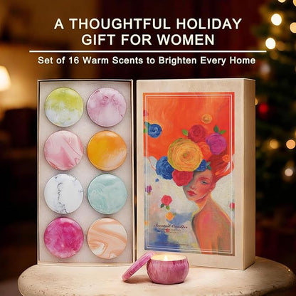 Candles, 16 Pack French Artistic Scented Candle Gift Set for Women, Floral & Fruity Scents, Paris-Inspired Oil Painting Gift Box, Valentines Holiday Aromatherapy Gifts for Cozy Home Décor
