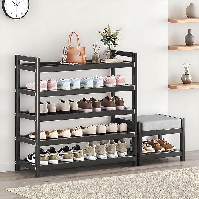 Shoe Rack for Closet, 5-Tier Adjustable Shoe Organizer, Long Shoe Shelf Storage for Sneaker and Boot Free Standing Shoe Rack for Entryway, Garage, Small Spaces, Dorm
