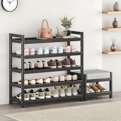 Shoe Rack for Closet, 5-Tier Adjustable Shoe Organizer, Long Shoe Shelf Storage for Sneaker and Boot Free Standing Shoe Rack for Entryway, Garage, Small Spaces, Dorm