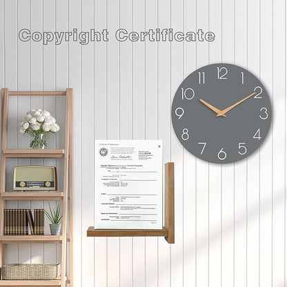 Wall Clock, 16 Inch Wooden Battery Operated Wall Clocks Silent Non-Ticking, Decorative Gray Clock for Living Room, Bedroom, Kitchen, Home, Office, School, Hotel