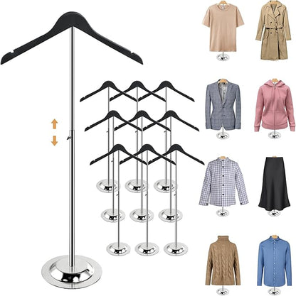 20-35 Inch Height Adjustable Shirt Display Stand, T Shirt Display Stand for Vendors, Shirts Rack for Clothing Dress Garment Coat Retail (Wooden-black, 10 Pcs)