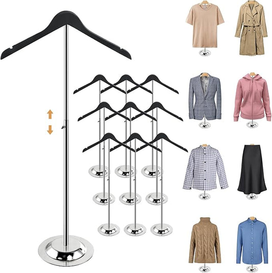 20-35 Inch Height Adjustable Shirt Display Stand, T Shirt Display Stand for Vendors, Shirts Rack for Clothing Dress Garment Coat Retail (Wooden-black, 10 Pcs)