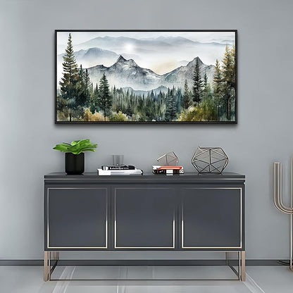 Wapluam Large Canvas Wall Decor For Living Room Bedroom - Modern Office Wall Art - Abstract Mountain Landscape - Stretched And Framed - Ready To Hang - Black Framed