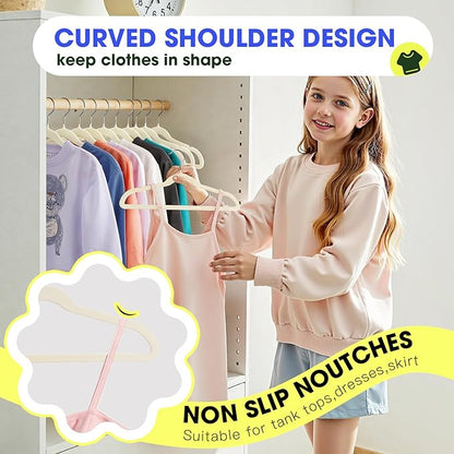 Kids Hangers 50 Pack,14 Inch Kids Velvet Hangers Slim & Space-Saving,Baby Clothes Hangers with 360 Swivel Hook,Heavy Duty Hanger for Infant & Childrens Coats, Pants,and Dress(Beige)