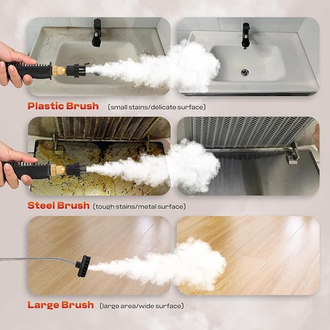 Moongiantgo Handheld Steam Cleaner 2500W High Pressure 1.5L Steamer for Cleaning, Portable Steam Cleaner for Home Kitchen Bathroom, Steam Cleaner for Car Detailing Grout Tile (Red)