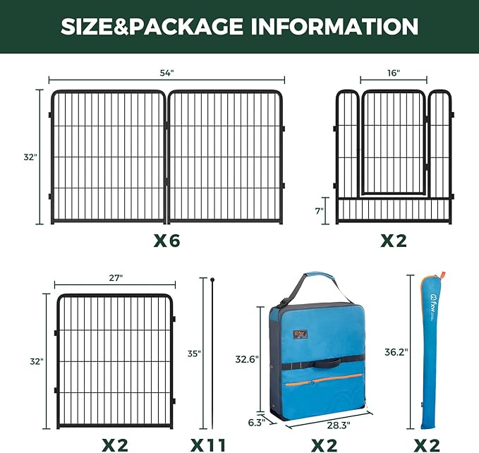 FXW Instant Unleashed Dog Playpen, Portable Pet Fence for Outdoor, RV Trips, and Camping, 32 inch, 16 Panels for Small and Medium Dogs with Playpen Storage Bag (2 Pack│Patented