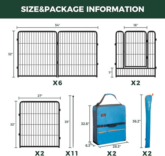 FXW Instant Unleashed Dog Playpen, Portable Pet Fence for Outdoor, RV Trips, and Camping, 32 inch, 16 Panels for Small and Medium Dogs with Playpen Storage Bag (2 Pack│Patented