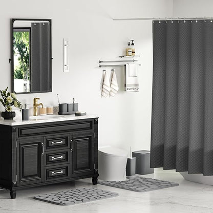 Bathroom Accessories Set- 25PC Grey Bathroom Set, Bathroom Set with Shower Curtain and Rugs, Shower Curtain Set, Toilet Brush, Trash Can, Qtip Holder Dispenser & Soap Dispenser
