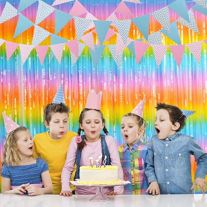 BRAVESHINE Colourful Tinsel Fringe Curtains - 2Pcs 3.2x8.2ft Holidays Photo Booths Streamers Backdrop for Christmas/New Years/Princess/Pastel/Girl/Unicorn/Birthday/Bridal Shower Party Decorations