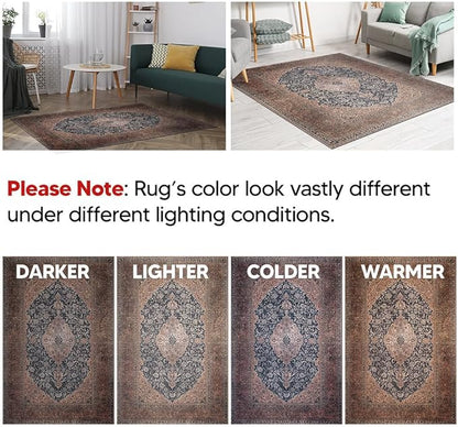 Keen Home Design 10x14 Rug - Machine Washable Area Rug with Non-Slip Backing, Ideal for Living Room, Dining Room, Bedroom - Vintage, Easy Clean, Durable, Low Pile Rug - (9'7" x 14')