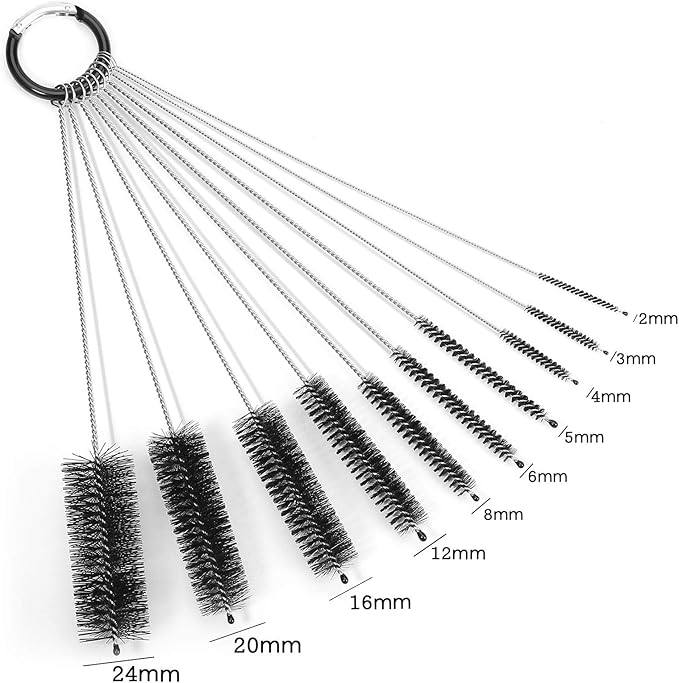 8.2 Inches Nylon Tube Brush Set, Nylon Bottle Cleaning Brush Set, 10 Pieces Variety Pack for Glasses Drinking Straws, Keyboards, Jewelry Cleaning, Antistatic Brushes, Pipe Brushes (Set of 10)