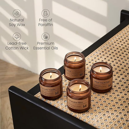 M&SENSE 4 Pack Christmas Candle Gift Set, Aromatherapy Candle Gift for Men and Women, Soy Wax Candles Home Scented, Long Lasting Amber Jar Xmas Candles for Christmas, Thanksgiving, Holiday